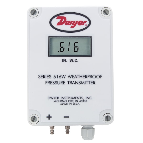 Differential pressure transmitter, 0 to 10" w.c., 4-20 mA.