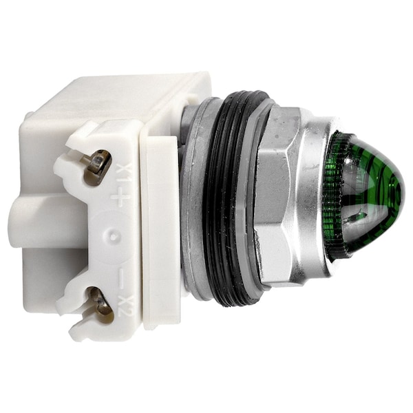 Pilot light, Harmony 9001K, metal, polycarbonate, domed, green, 30mm, 220-240V