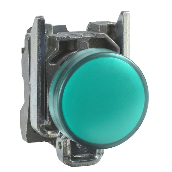 Pilot light, Harmony XB4, metal, green, 22mm, universal LED, plain lens, 230.240V AC
