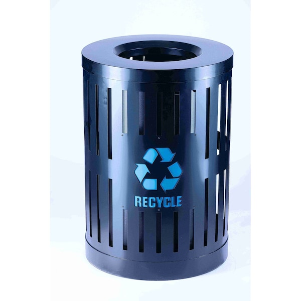 Recycling Container, Open Top Lid, Black, Black, Steel