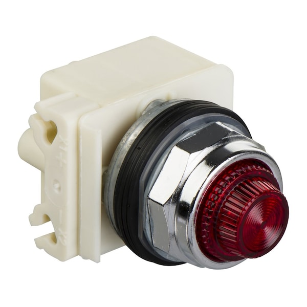 30mm push button, Type K, push to test pilot light, red LED light module, 120VAC/VDC, red glass lens, NEMA 4, 13