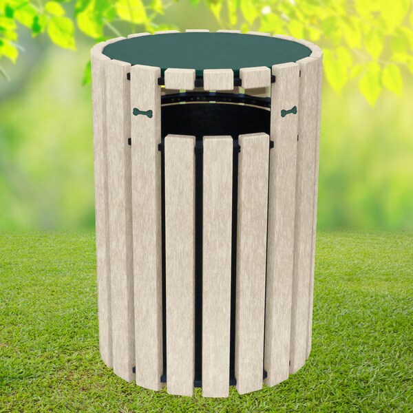 Poly Trash Receptacle, 33 gal., Green and