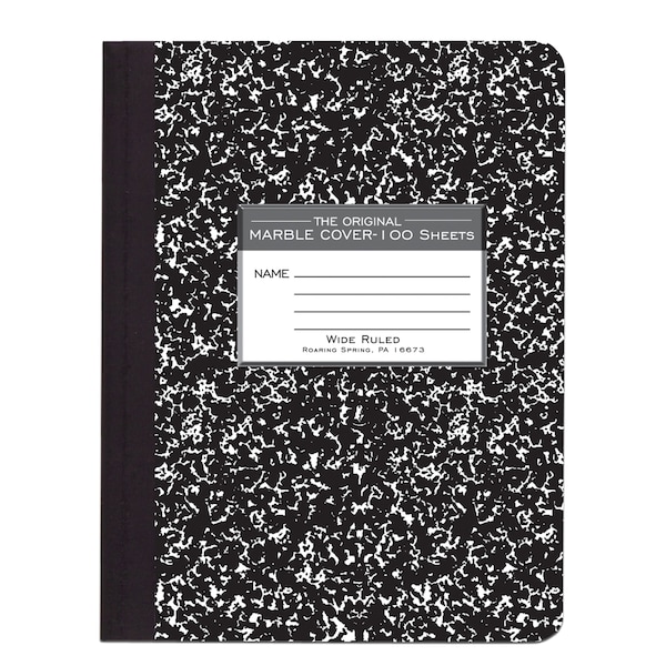 Case of Black Marble Comp Notebooks, Wide Ruled, 100 sht, 15 lb White Paper, 9.75"x7.75", Hard Cover, PK24