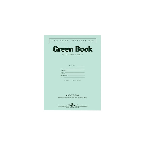 Case of Recycled Exam Green Books, 8.5" x 11", 8 sheets/16 pages, Wide Ruled with Margin, PK500