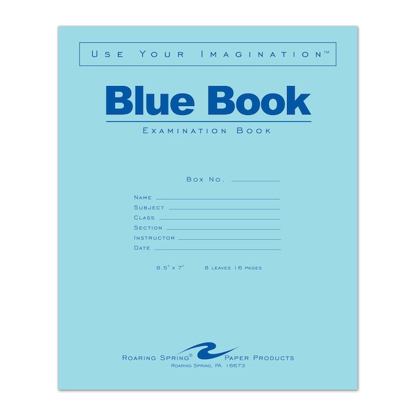 Case of Exam Blue Books, 8.5" x 7", 8 Sheets/16 Pages, Wide Ruled with Margin, PK600