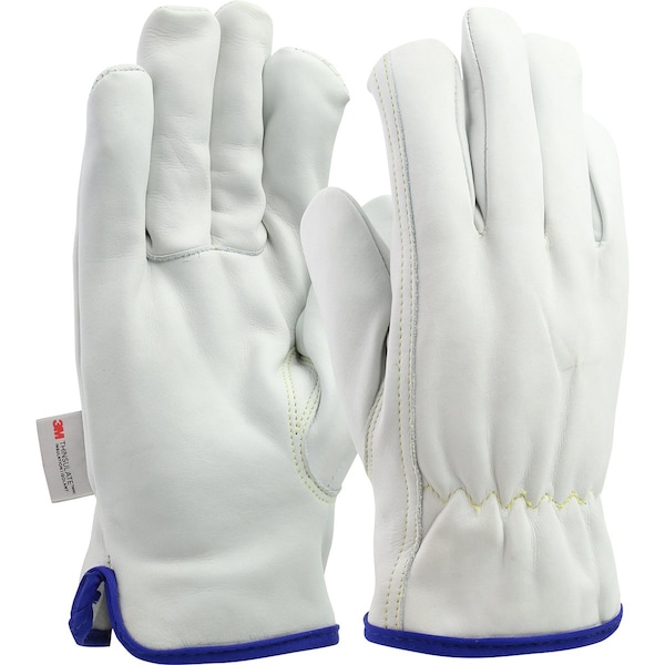 Cold Protection Drivers Gloves, Grain Cowhide Leather Palm, Thinsulate Lining, Natural, S