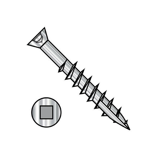 Drywall Screw, #7 x 1-5/8 in, Stainless Steel, Trim Head Square Drive, 4000 PK