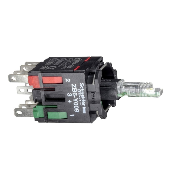 Complete body for illuminated push button, Harmony XB6, red light block with body/fixing collar with integral LED 12.24 V 1NC