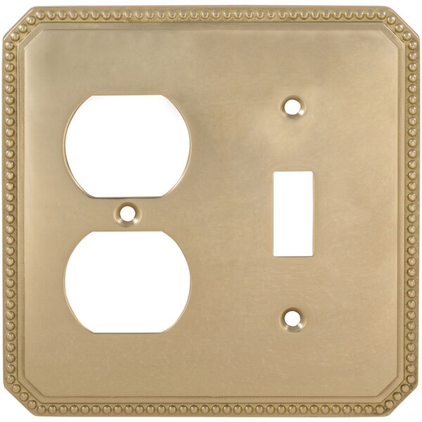 Combination Beaded Switch Plate, Number of Gangs: 2 Solid Brass