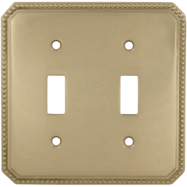 Double Beaded Switch Plate, Number of Gangs: 2 Solid Brass, Polished Brass, Lacquered Finish