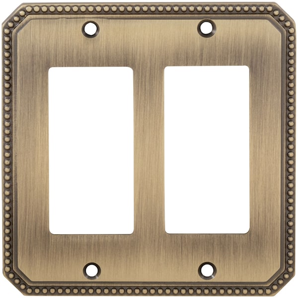 Double Rocker Beaded Switchplate Bright Brass