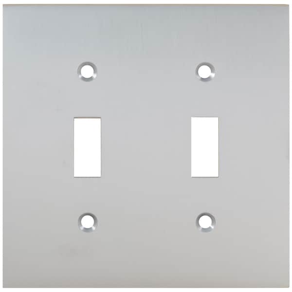 Double Modern Switch Plate, Number of Gangs: 2 Solid Brass, Polished Brass, Lacquered Finish