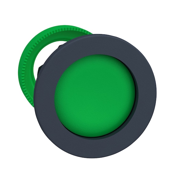 Harmony XB5, Antimicrobial Flush mounted push button head, plastic, recessed, green, ˜30, spring return, unmarked, dark grey bezel