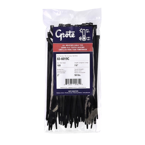 Standard Tie, Black, 15", 120lb., PK100
