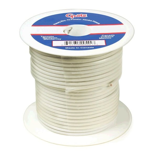Primary Wire, GPT, 8 AWG, Copper, White, PVC Jacket, Stranded