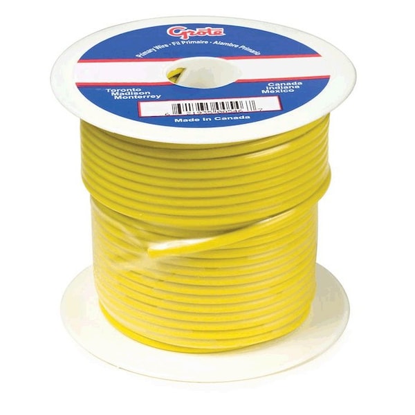 Primary Wire, GPT, 12 AWG, Copper, Yellow, PVC Jacket, Stranded