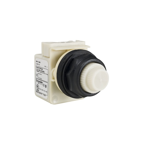 30mm push button, Type SK, push to test pilot light, 120VAC/VDC white LED light module, white domed lens, NEMA 4, 4X