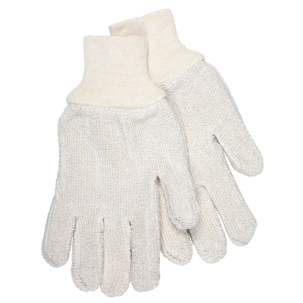 Terry Cloth Heavy Weight Glove, Knit Wrist Cuff Back: Natural, L, 12 PK