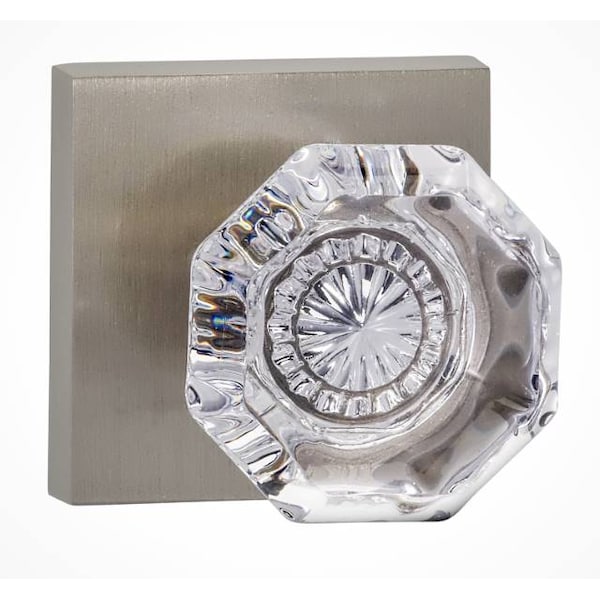 Square Rose Passage Knob 2-3/8" Backset, T Strike Satin Nickel 955