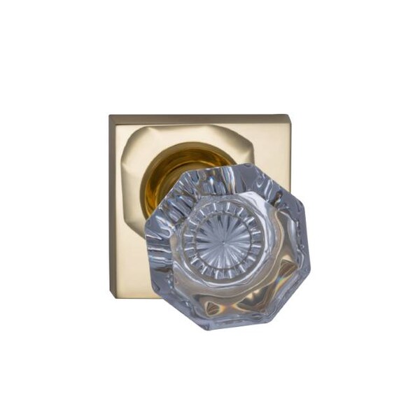 Square Rose Privacy Knob 2-3/8" Backset, T Strike Bright Brass 955
