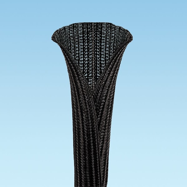 Braided Cable Sleeve, 0.125 in Inside Dia., 400 ft, Polyethylene Terephthalate, Black