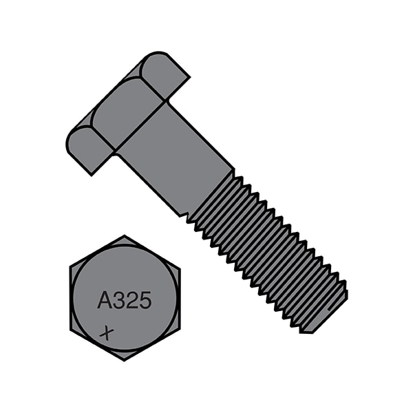 Grade A325, 7/8-9 x 1 3/4 in Structural Bolt, Plain Steel, 1 3/4 in L, 50 PK