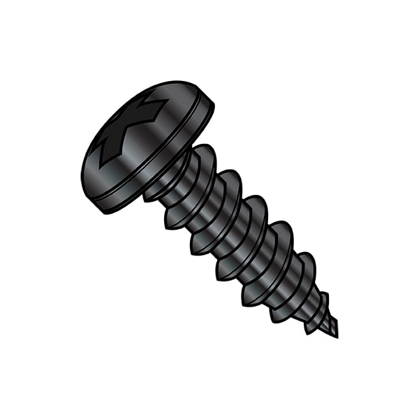 Thread Forming Screw, 1/4"-14 x 1 in, Black Stainless Steel Pan Head Phillips Drive, 1000 PK