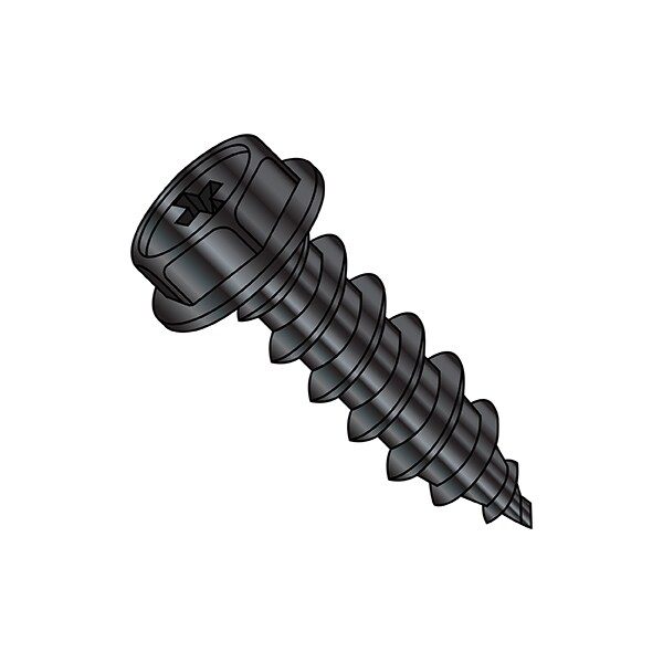 8-18X1/2 Phillips Ind Hex Washer Self Tapping Screw Type A B Full Thread Black Oxide, PK10000