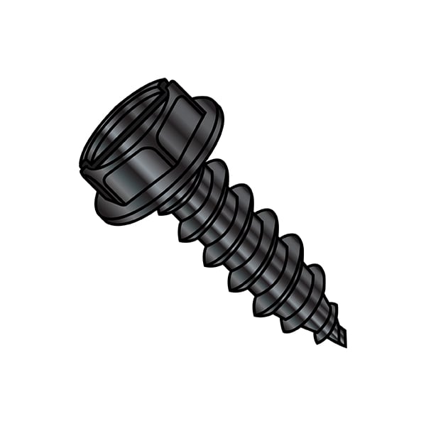 Thread Cutting Screw, 1/4"-14 x 3/4 in, Black Zinc Plated Steel Hex Head Slotted Drive, 3000 PK