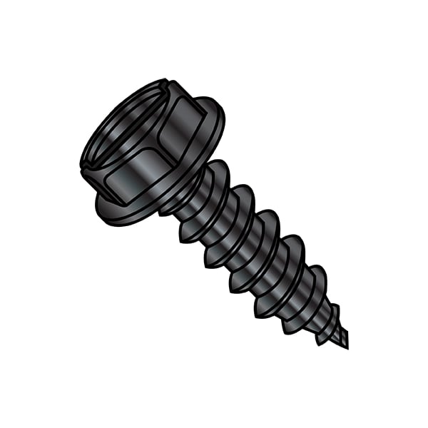 Thread Cutting Screw, 1/4"-14 x 1/2 in, Black Steel Hex Head Slotted Drive, 4000 PK