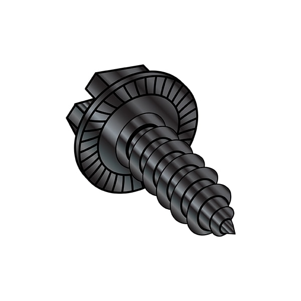 Self-Drilling Screw, #8-18 x 3/8 in, Black Oxide Steel Flange Hex Head External Hex Drive, 10000 PK