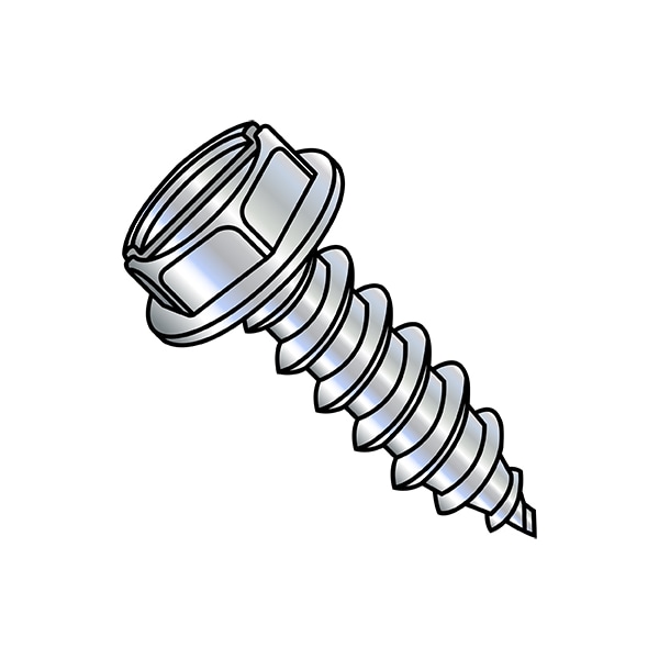 Thread Cutting Screw, Steel, Zinc Plated Finish, Hex Head Slotted Drive