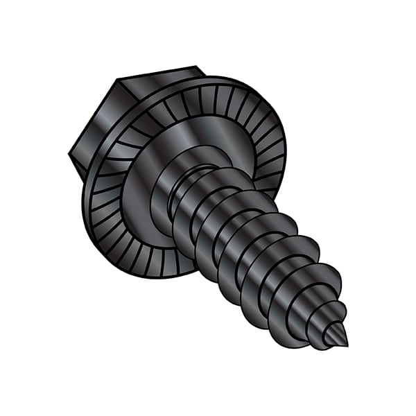 Self-Drilling Screw, #10-16 x 3/8 in, Black Oxide Steel Flange Hex Head External Hex Drive, 8000 PK