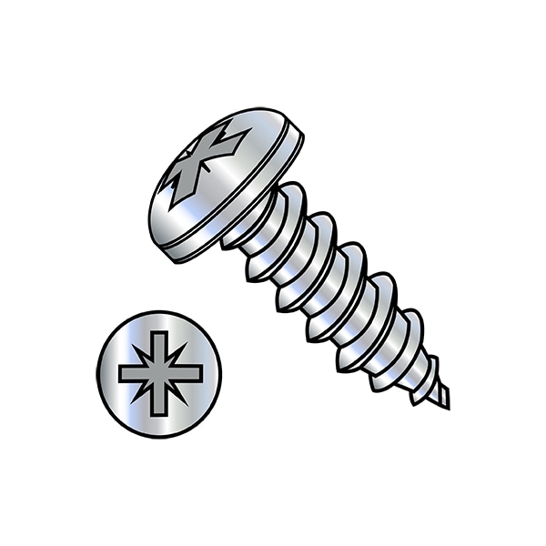 Thread Forming Screw, #8-18 x 3/8 in, Zinc Plated Steel Pan Head Pozidriv Drive, 10000 PK