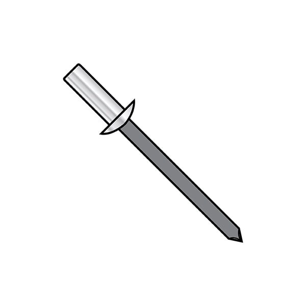 Blind Rivet, Dome Head, 1/4 in Dia., 0.445 in L, Aluminum Body, 2000 PK