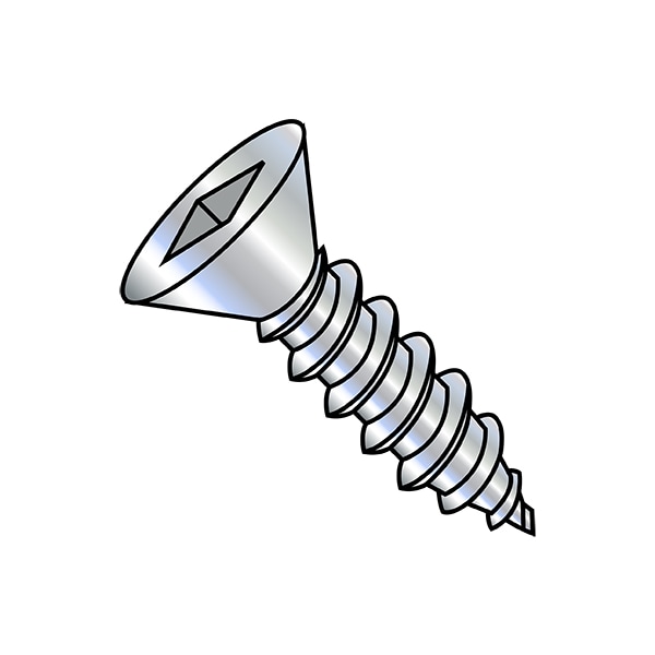 Self-Drilling Screw, #8-15 x 3/4 in, Zinc Plated Steel Flat Head Square Drive, 10000 PK