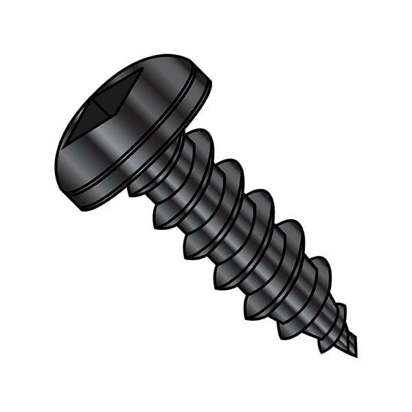 Thread Forming Screw, #8-15 x 3/8 in, Black Oxide Stainless Steel Pan Head Square Drive, 10000 PK