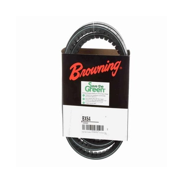 BX64 Cogged, Classical V-Belt, 67 in Outside Length, 21/32 in Top Width, 13/32 in Thickness, 1 Ribs