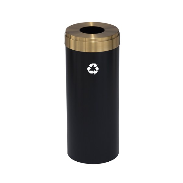 12 gal Round Recycling Bin, Satin Black/Satin Brass