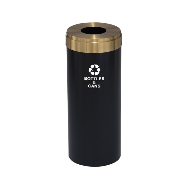 12 gal Round Recycling Bin, Satin Black/Satin Brass