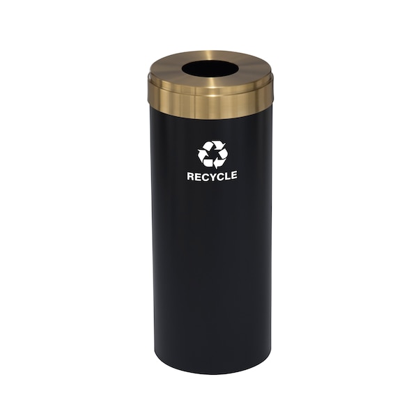 12 gal Round Recycling Bin, Satin Black/Satin Brass