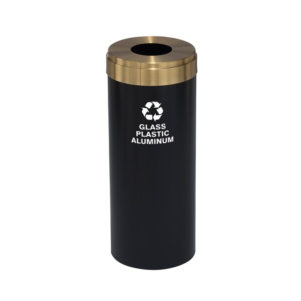 12 gal Round Recycling Bin, Satin Black/Satin Brass