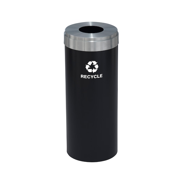 12 gal Round Recycling Bin, Satin Black/Satin Aluminum