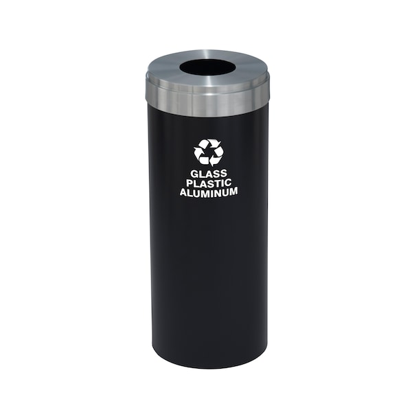 12 gal Round Recycling Bin, Satin Black/Satin Aluminum