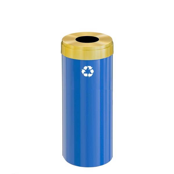 12 gal Round Recycling Bin, Blue/Satin Brass