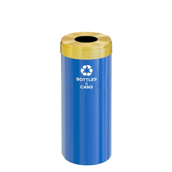 12 gal Round Recycling Bin, Blue/Satin Brass