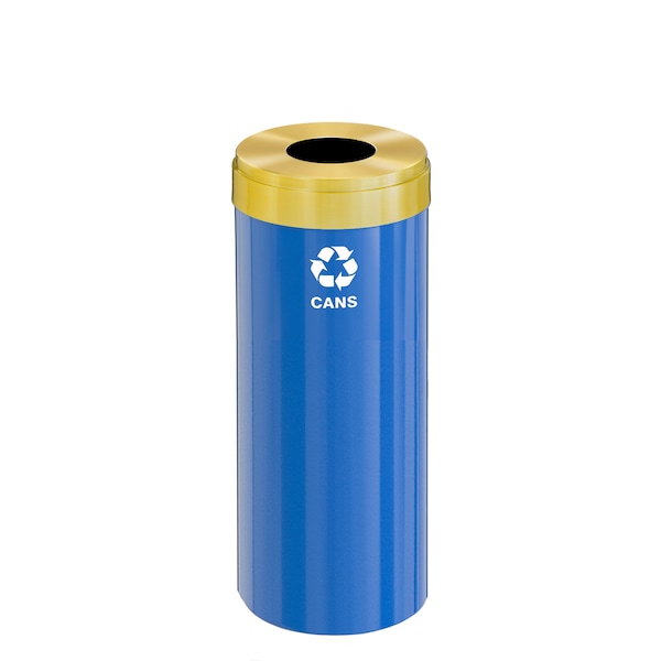12 gal Round Recycling Bin, Blue/Satin Brass