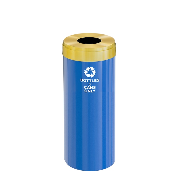 12 gal Round Recycling Bin, Blue/Satin Brass