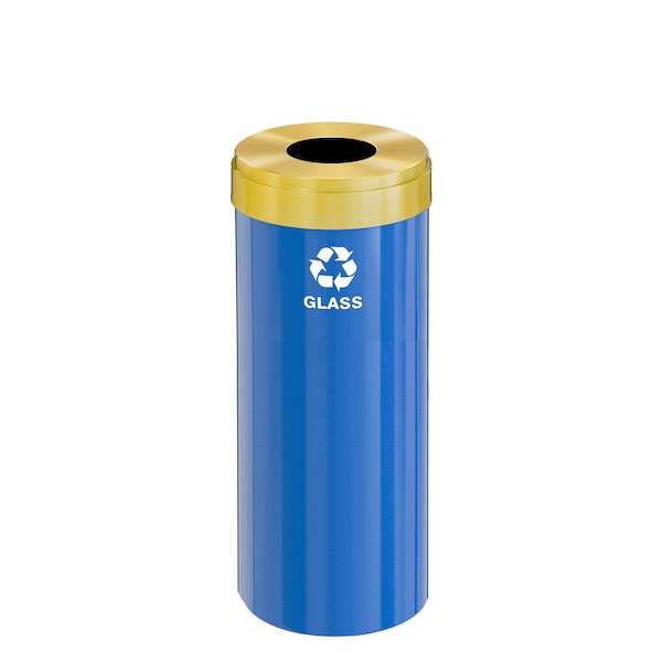 12 gal Round Recycling Bin, Blue/Satin Brass