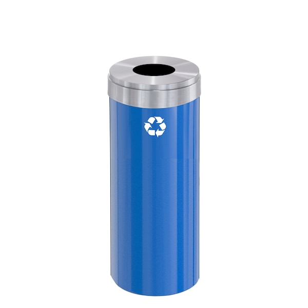 12 gal Round Recycling Bin, Blue/Satin Aluminum
